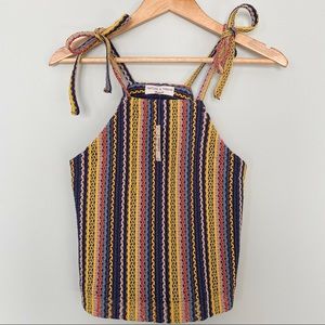 Texture & Thread Tie-Shoulder Tank Rainbow Crochet